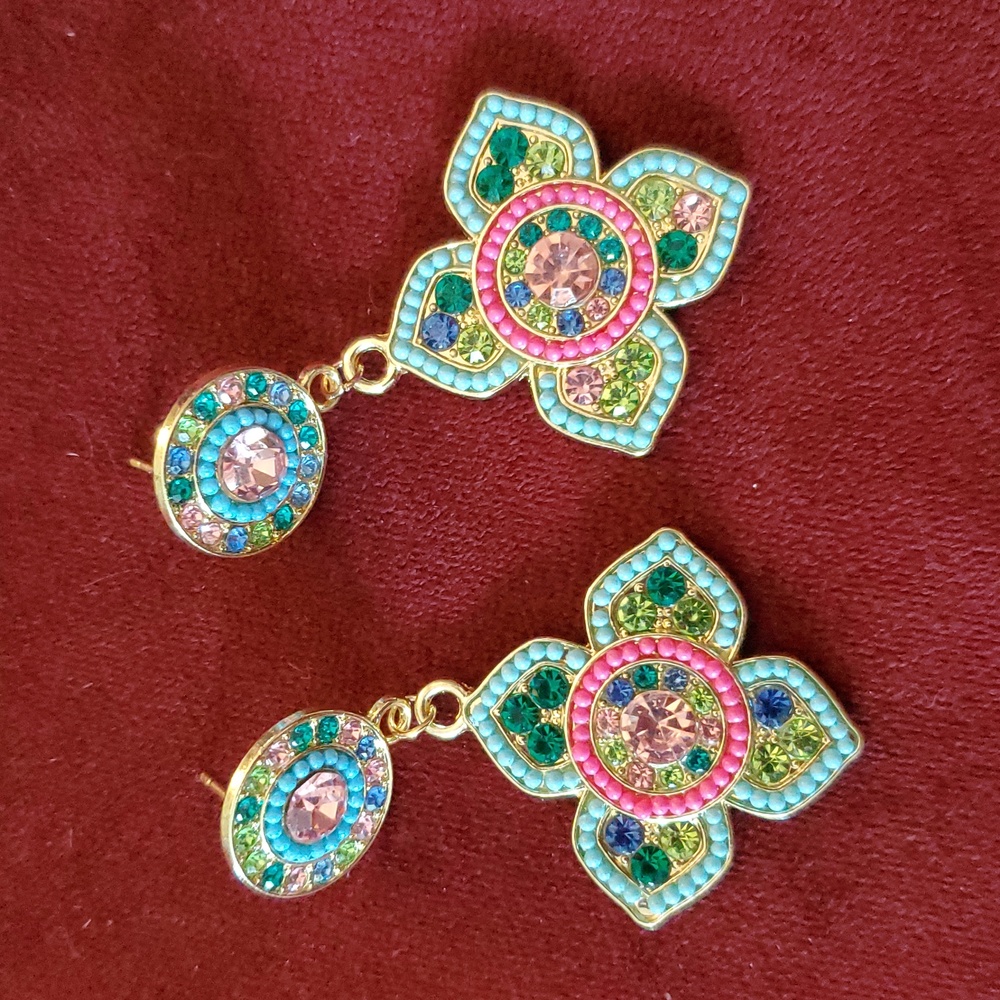 Multicolor Mosaic Rhinestone Earrings - Picture 7 of 12